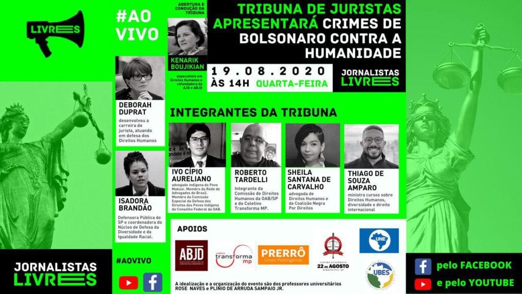 Tribuna de Juristas apresentará crimes de Bolsonaro contra a Humanidade